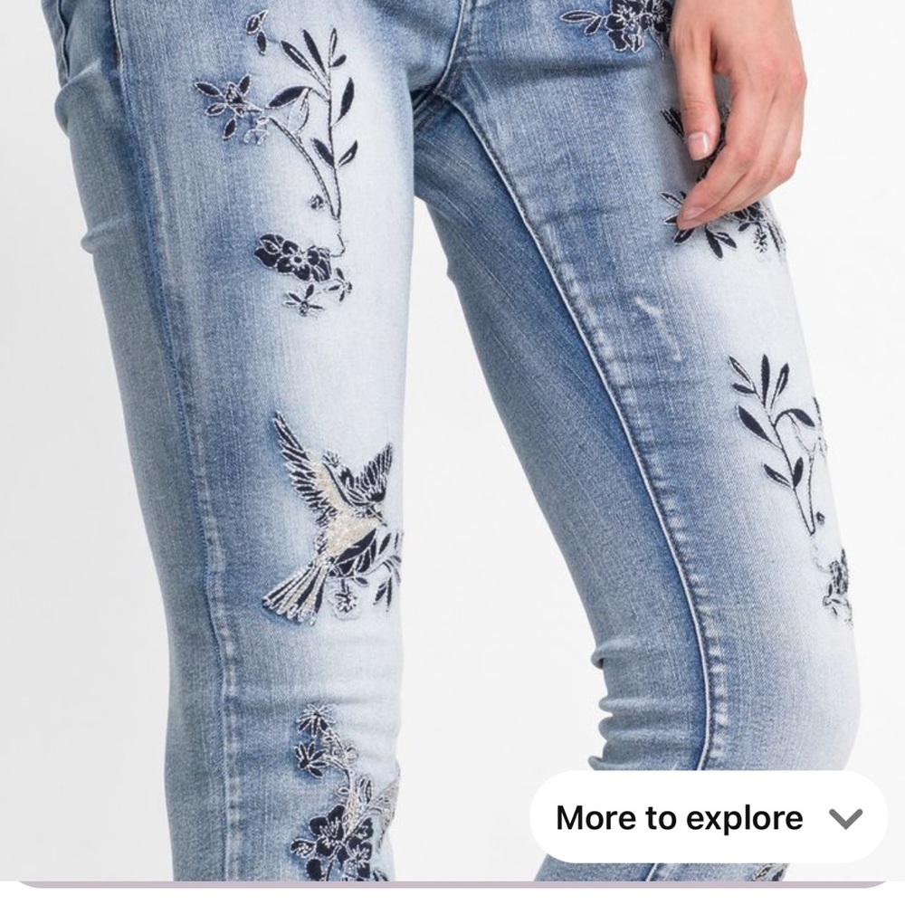 Floral Embroidered Blue Jeans